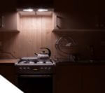 Photo of a kitchen in lamplight