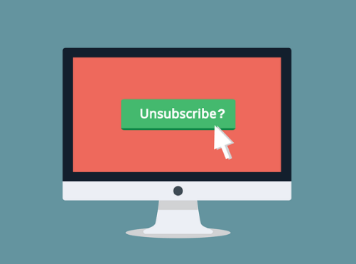 Cartoon computer with unsubscribe? displayed