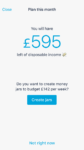 Screen showing remaining money after recurring payments