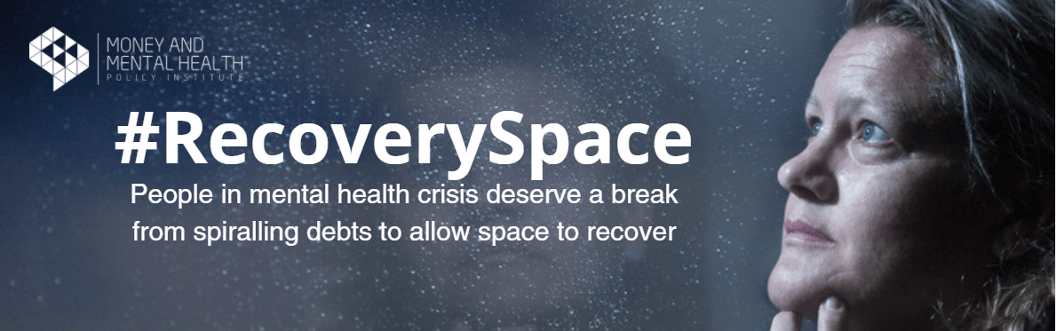 Recovery space campaign graphic with a woman looking out the window