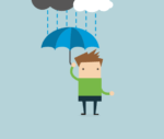 Recovery Space man holding blue umbrella