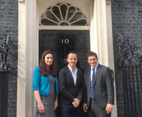 Luciana Martin and Johnny outside number 10