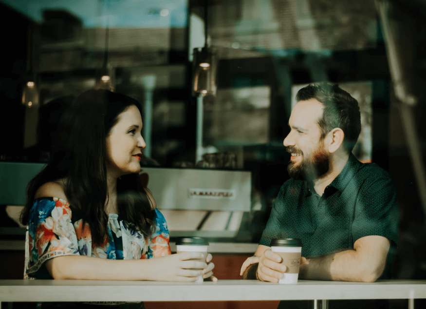 Man and woman in cafe for informal borrowing blog