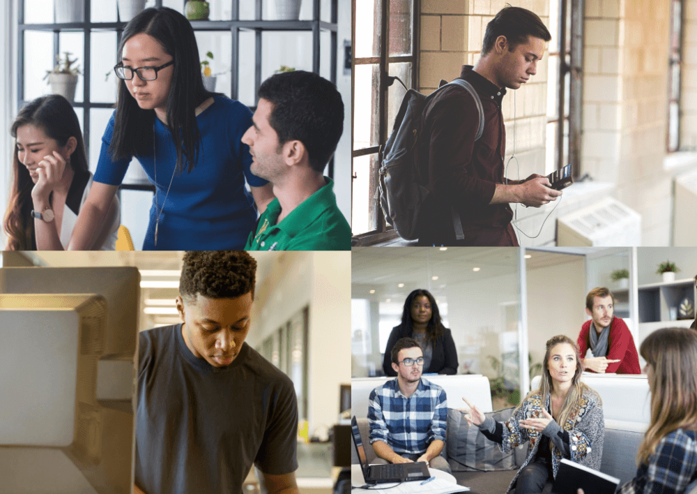 young people studying and working