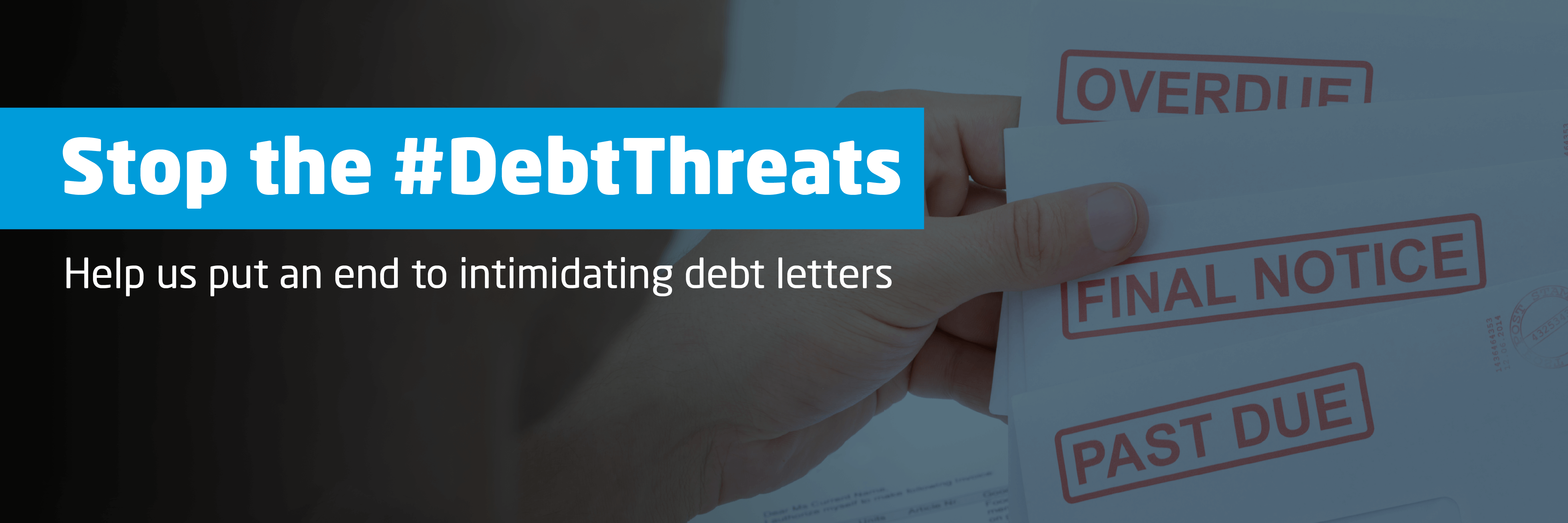 Stop the #DebtThreats image of someone holding bills
