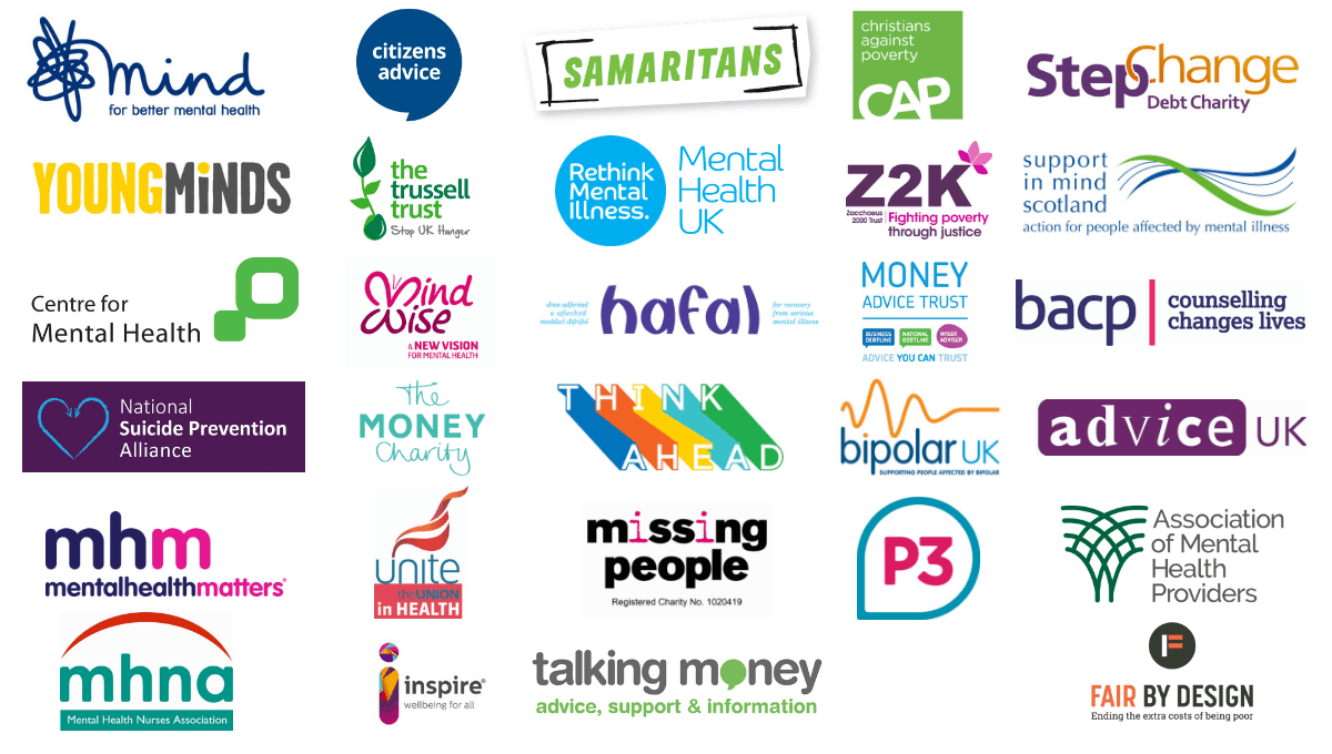 The logos of the organisations who are supporting our Stop the #DebtThreats campaign