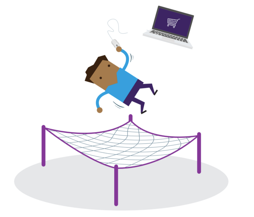 Front cover of Safety Net Report - a cartoon man is falling onto a net after falling away from his laptop