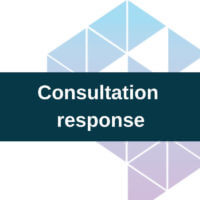 White text on a dark green background, reading 'Consultation response.'