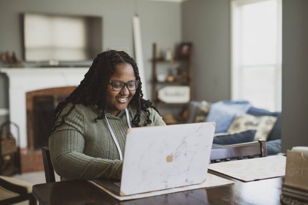 A person working from home on a laptop