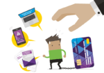 An image from the front cover of Money and Mental Health's Debt and Despair report which is a graphical representation of a person experiencing stress from being in consumer credit arrears while also facing pressure to repay those debts.