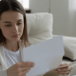 A person opening a letter.