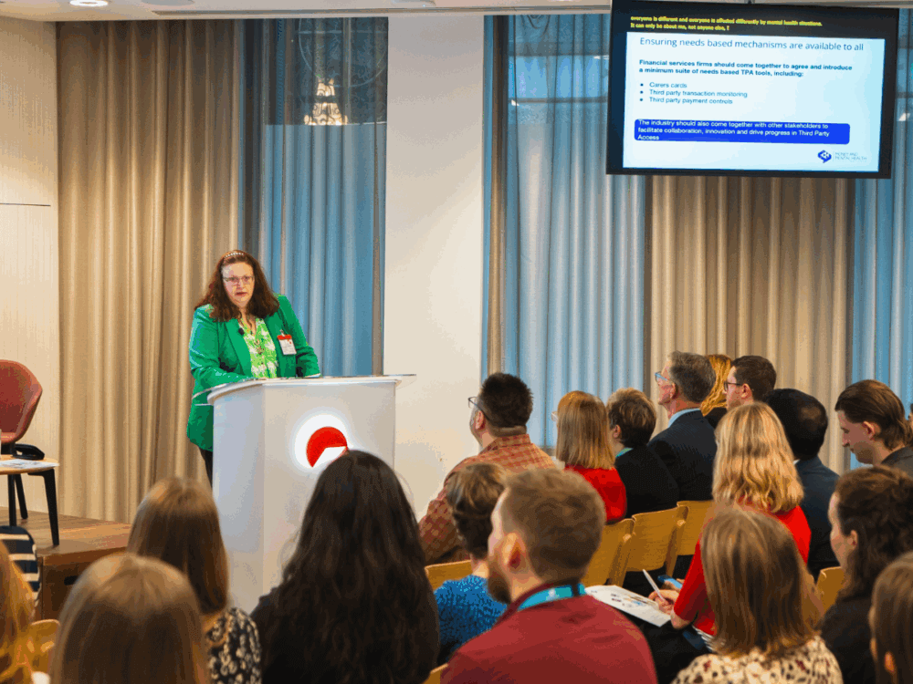 Anita speaking at the launch of If I needed someone.